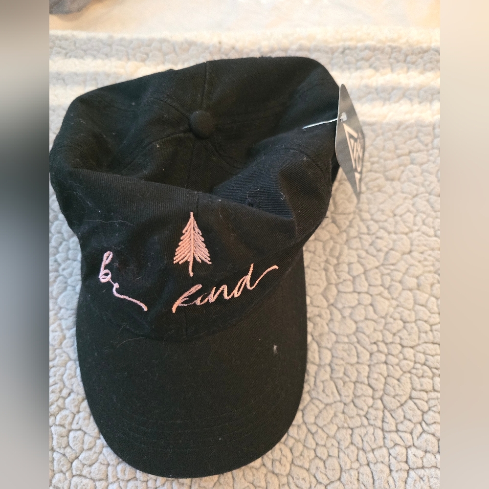 Black Cap with Pink Embroidery